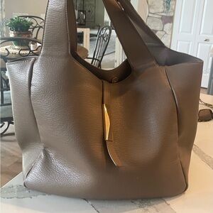 INC International Concepts Taupe Tote w/Gold Accent